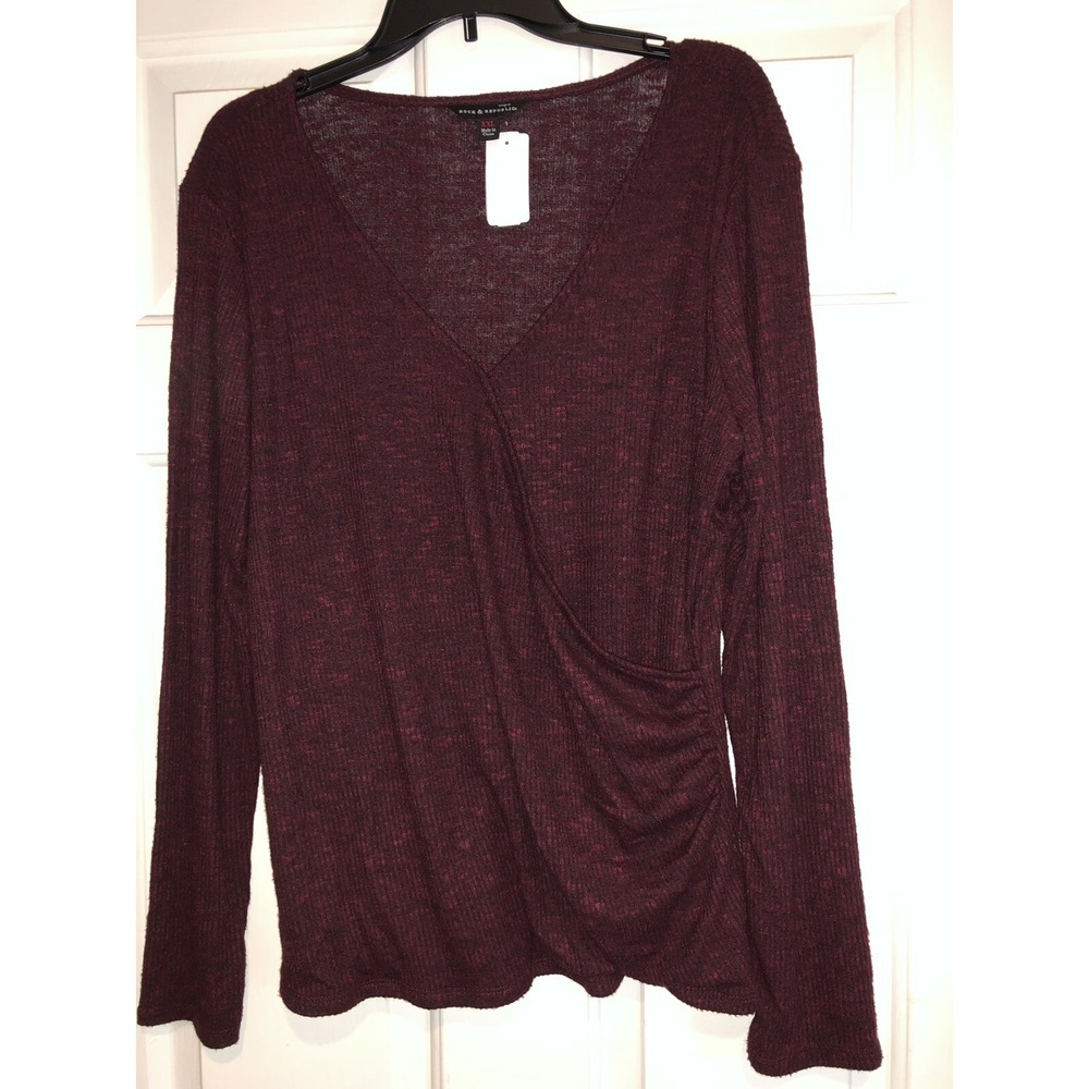 New Rock & Republic Sweater Women's Size XXL Burgundy Ruched V-neck